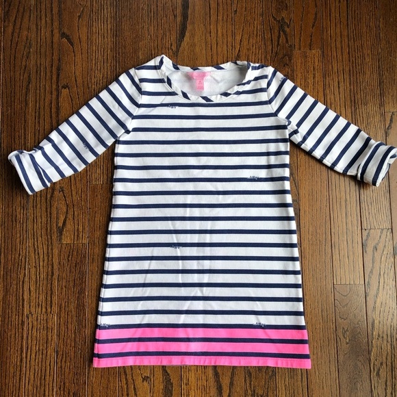 Lilly Pulitzer Girls M (6-7) Little Devon Dress Resort White Serene Stripe - Picture 2 of 13
